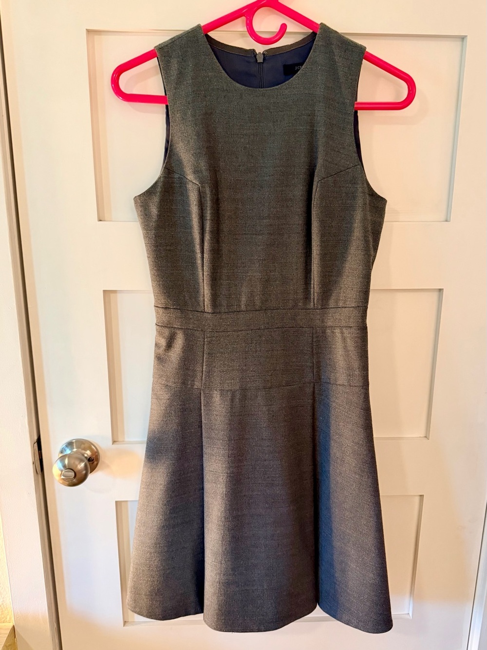 J Crew Gray Wool Dress with Pleated Drop Waist